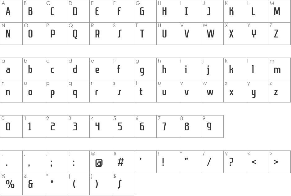 Sanitechtro font character map preview