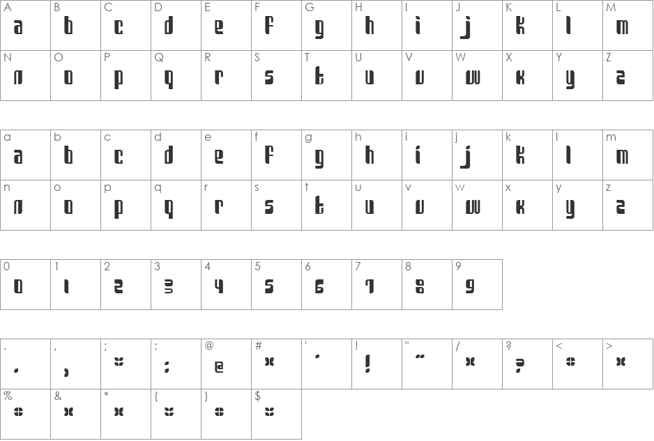 Sanka font character map preview
