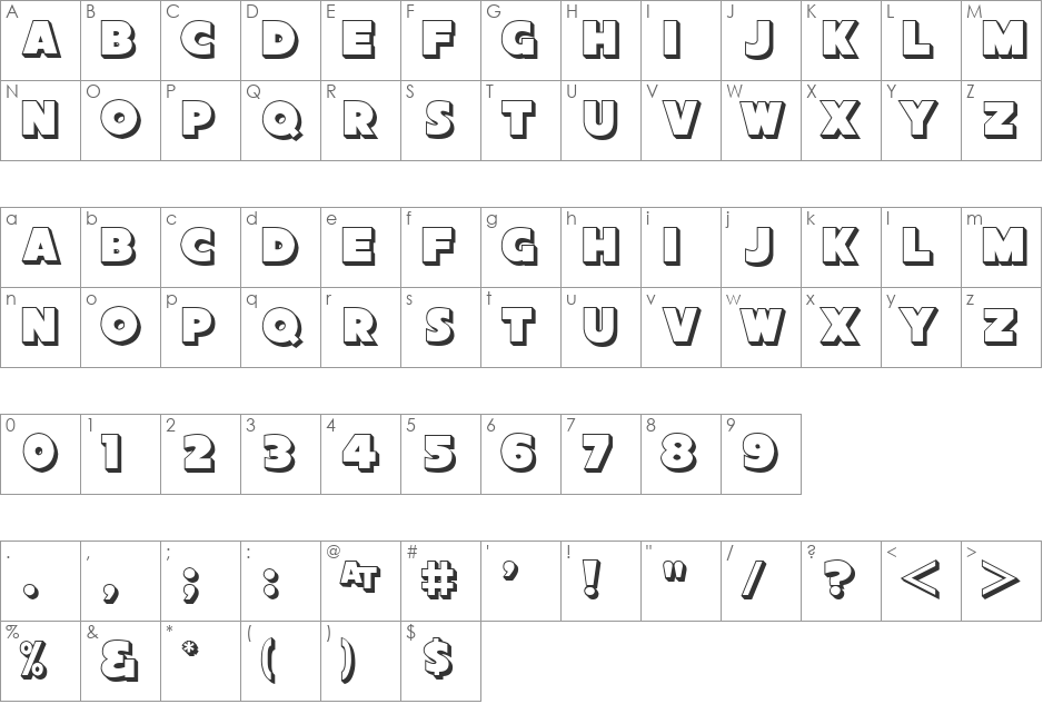 Sans Poster 3D JL font character map preview