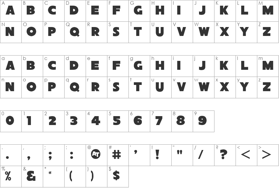 Sans Poster Bold JL font character map preview