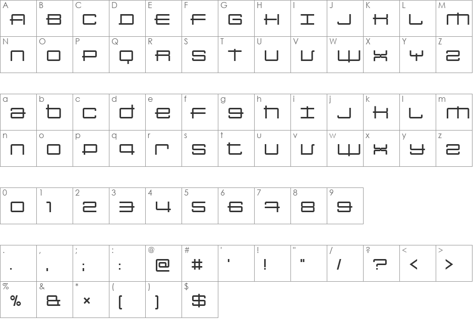 SansBroadway font character map preview