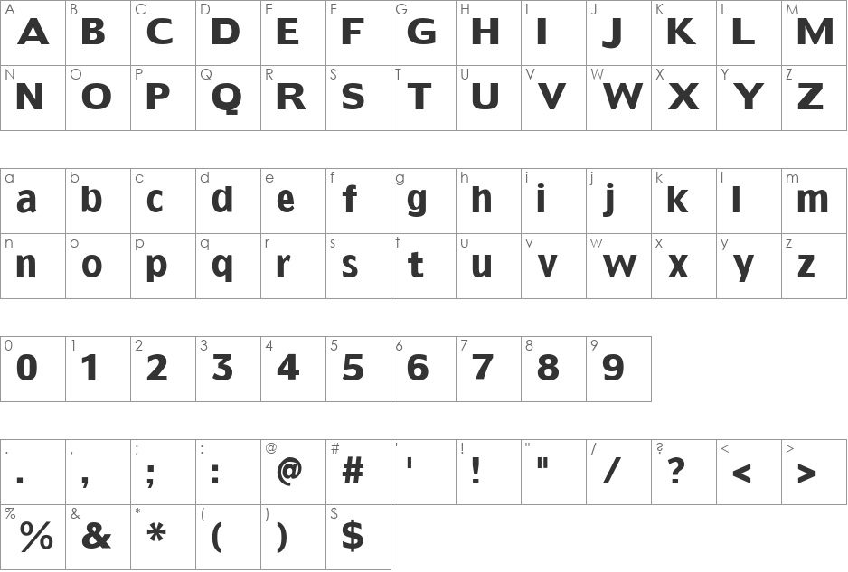 SansFat font character map preview