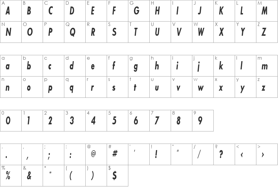 SansSerifBldFLFCond font character map preview