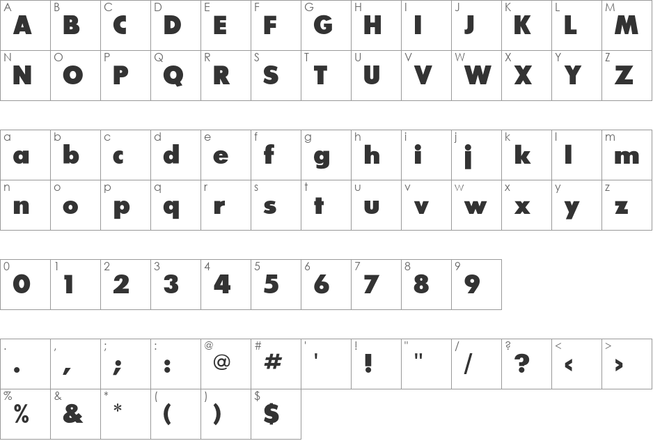 SansSerifExbFLF font character map preview