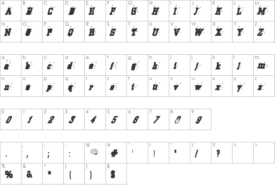 Barb's Typewriter font character map preview