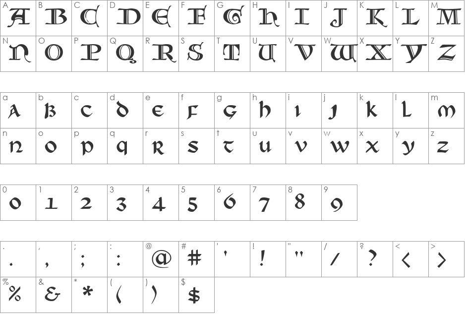 Santa Barbara Electric font character map preview