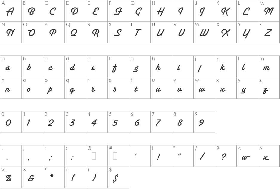 Santa Fe font character map preview