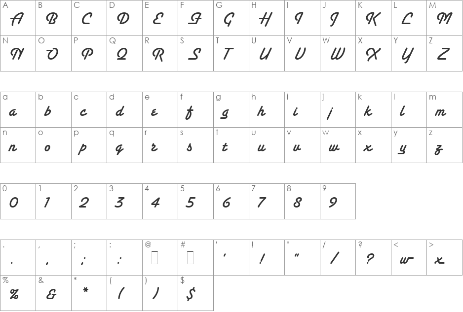 SantaFe font character map preview