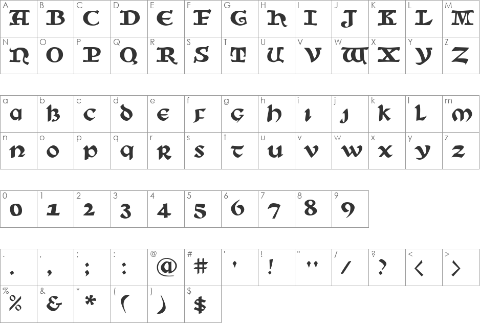 Barbara Plump font character map preview