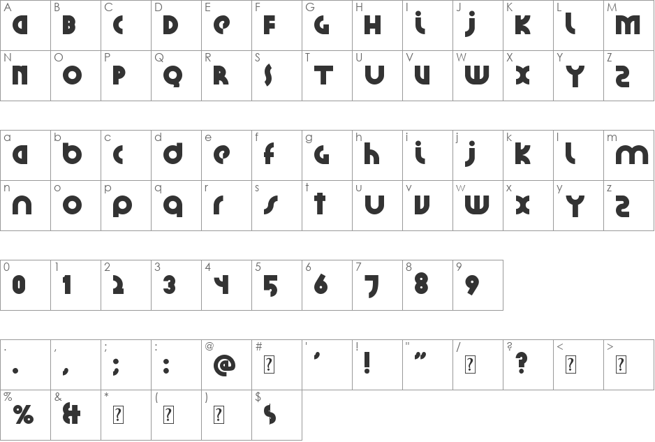Santiako font character map preview