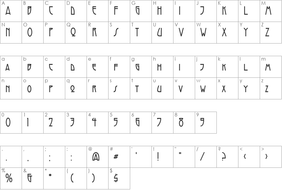 Santini font character map preview