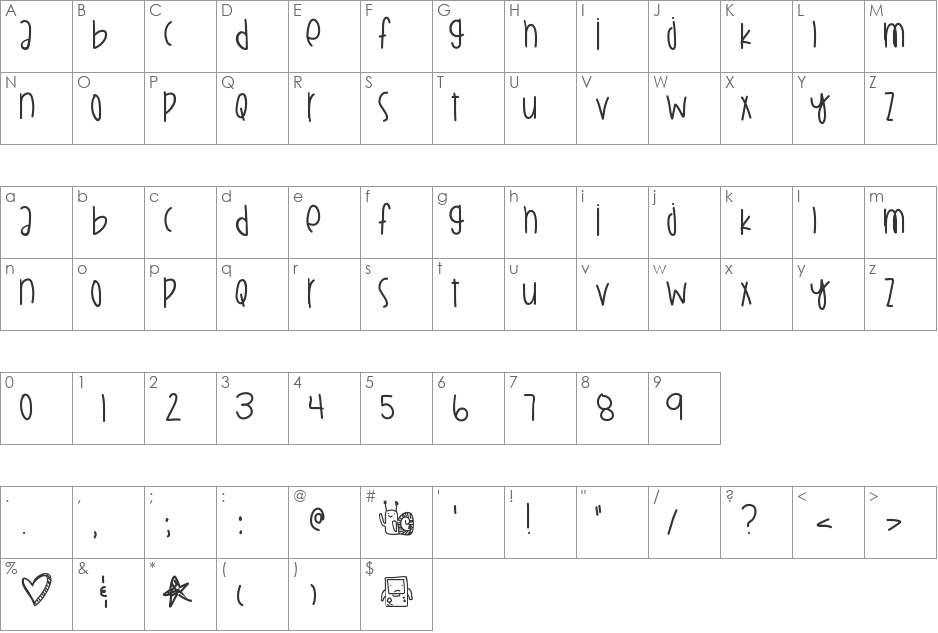 SapphireLaguna font character map preview