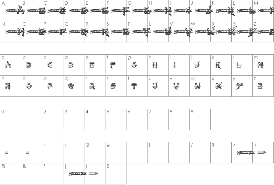 Barbarian font character map preview