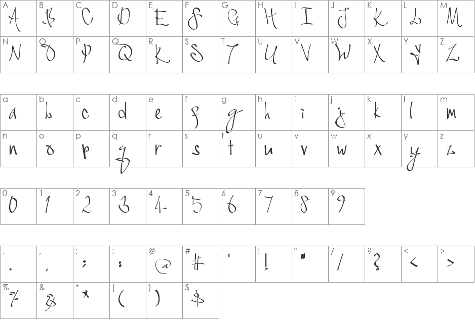 Sarah's Heartsong font character map preview