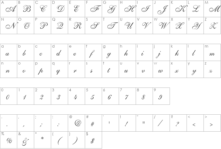 SarahAllegroDB font character map preview