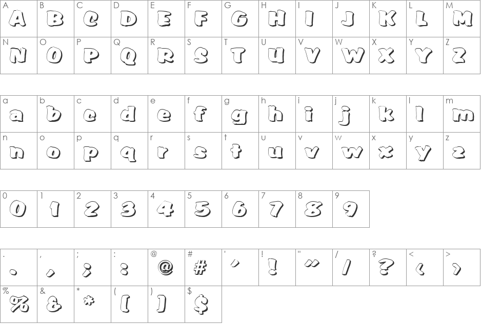 SarahBeckerShadow font character map preview