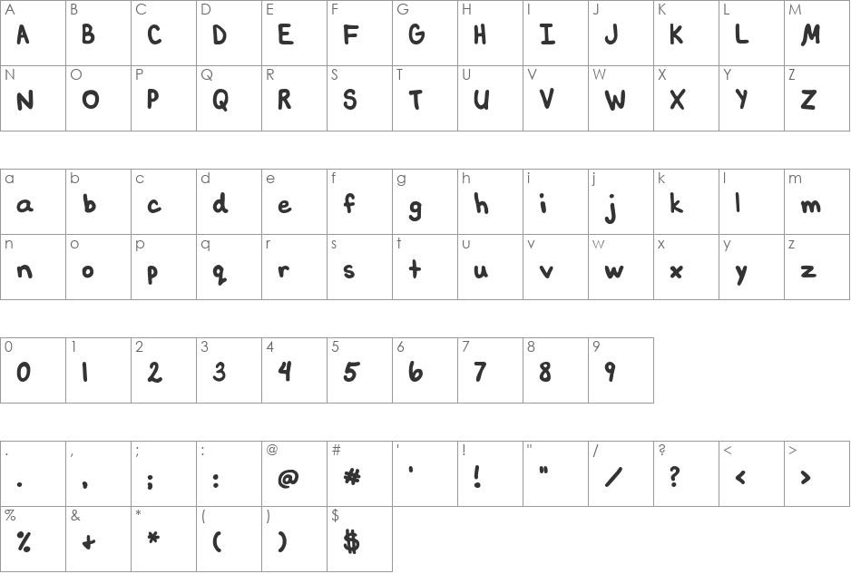 SaraRachelle - Hand font character map preview