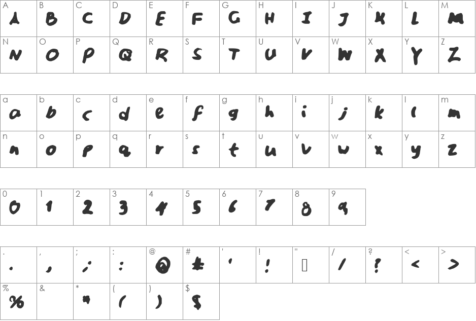 Sarcastica font character map preview