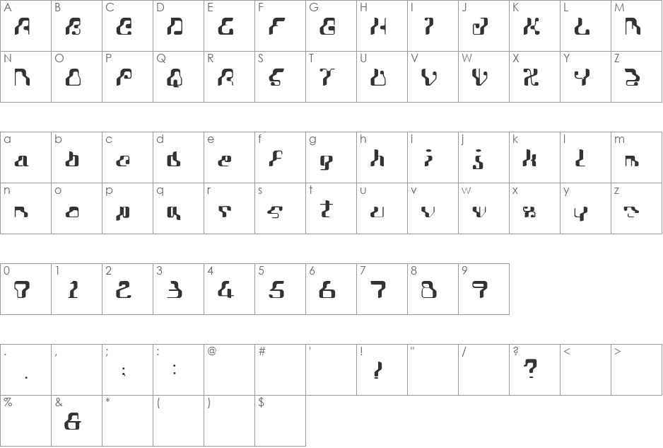 SarcasticCurve font character map preview