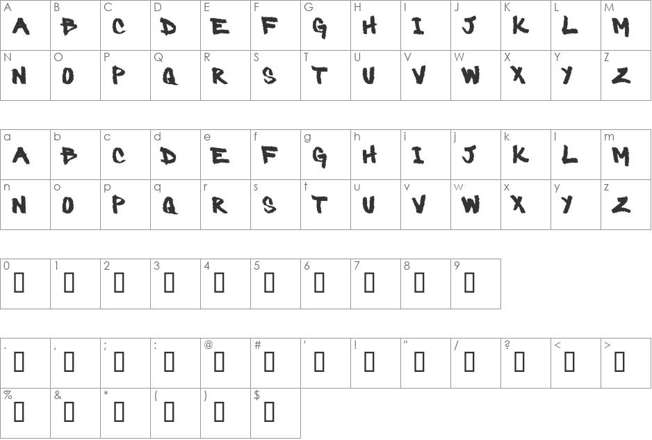 Barbaric font character map preview