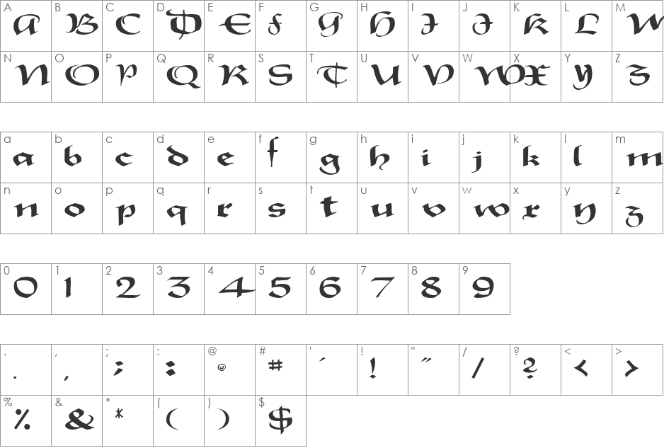 Sarrazin font character map preview