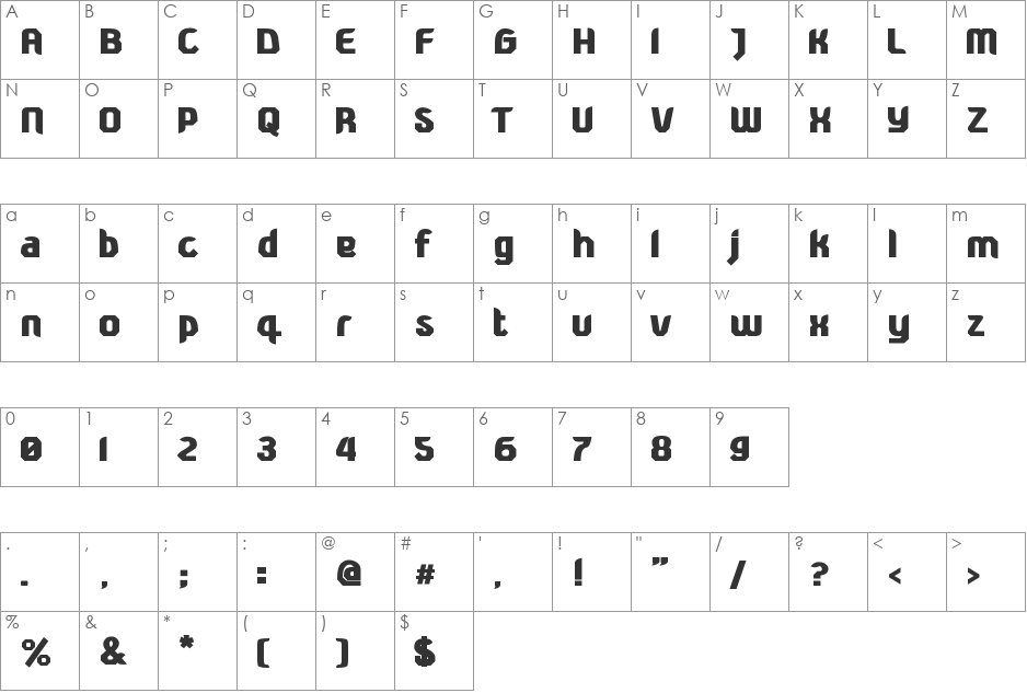Sasquetchean black font character map preview