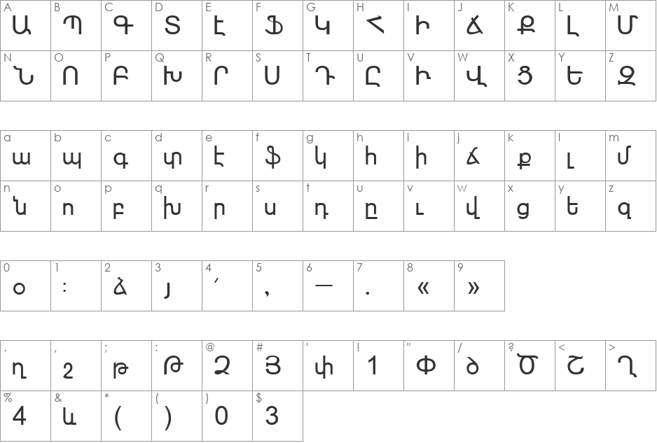 Sassoun font character map preview