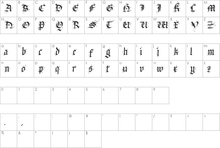 Satanas Humanum Salvator font character map preview