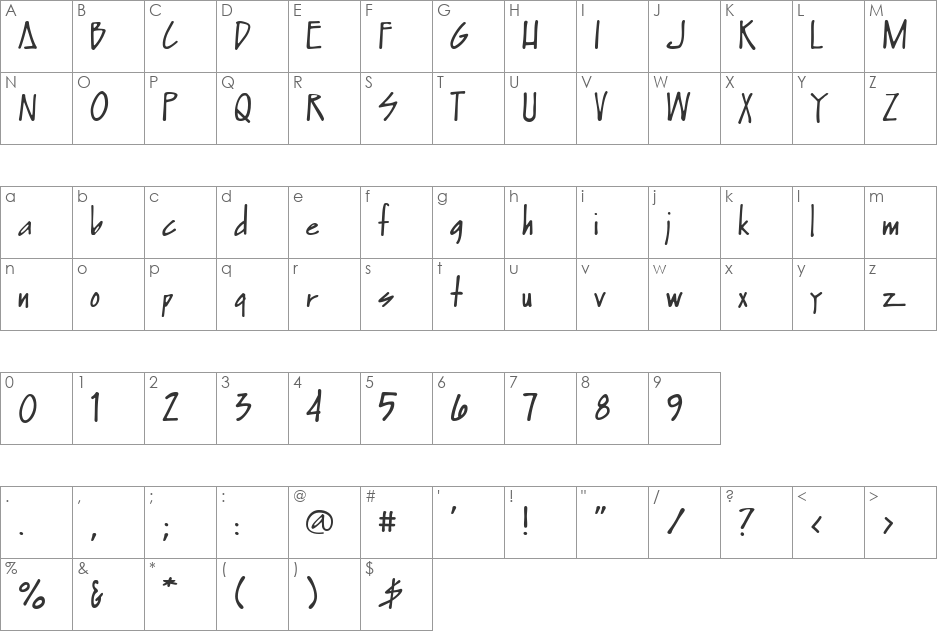Satchmo font character map preview