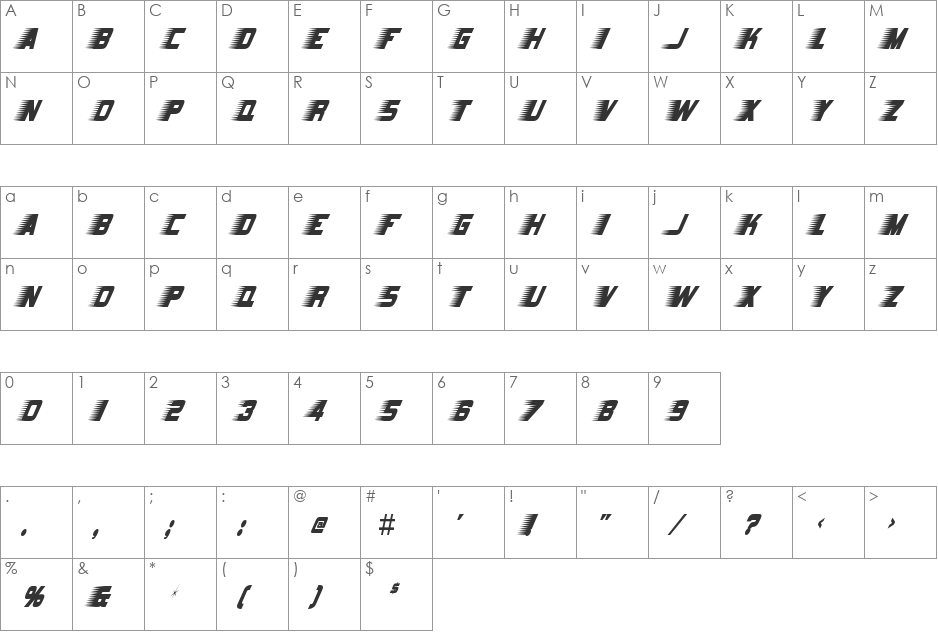 Barbatrick font character map preview