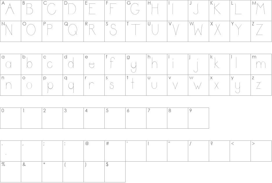 Satin font character map preview