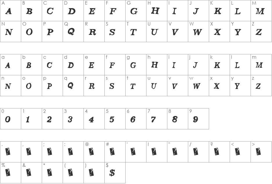 SaturdayEvening font character map preview
