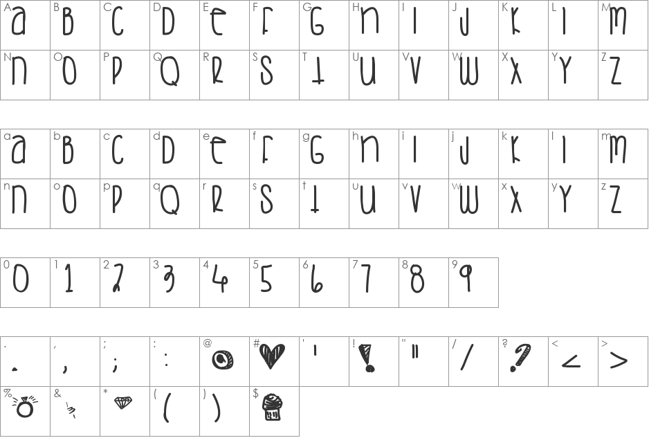 SaturdayLove font character map preview