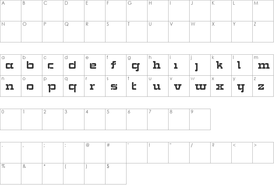 Saturn V font character map preview