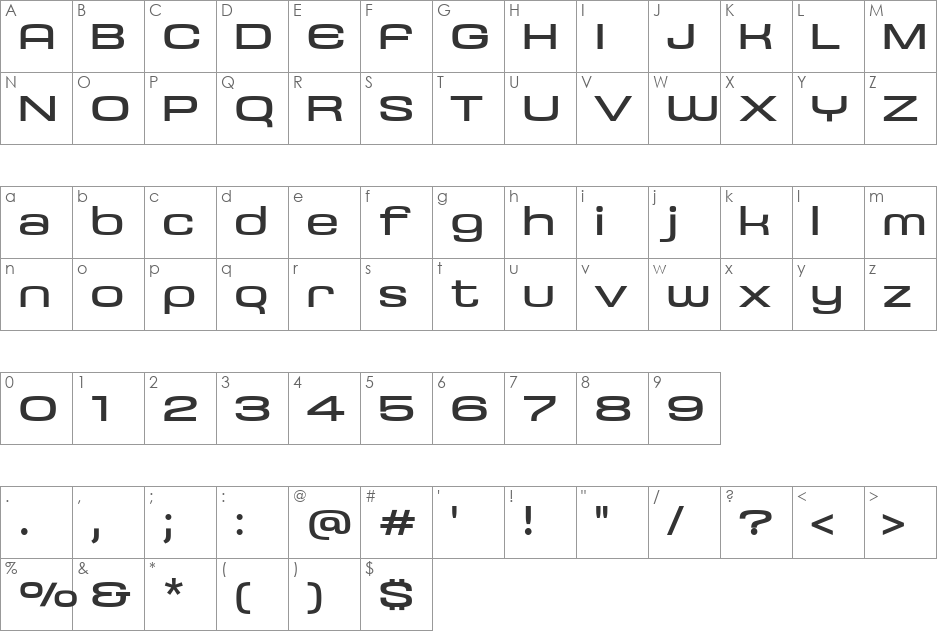 Saturn-ExtendedRegular font character map preview