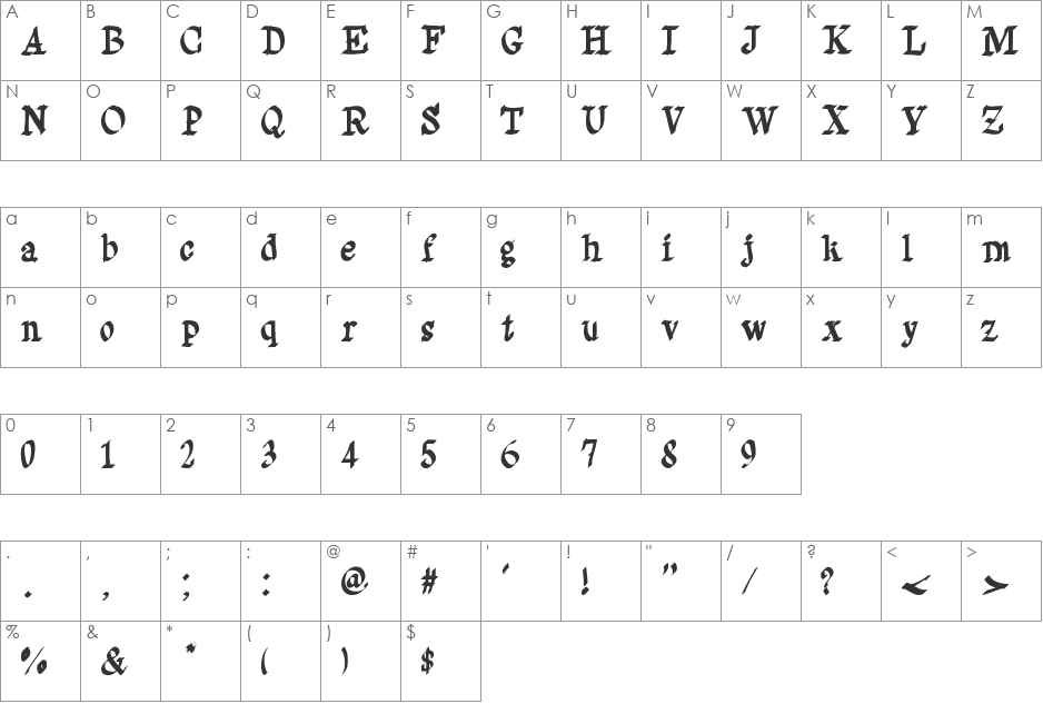 Saturno font character map preview