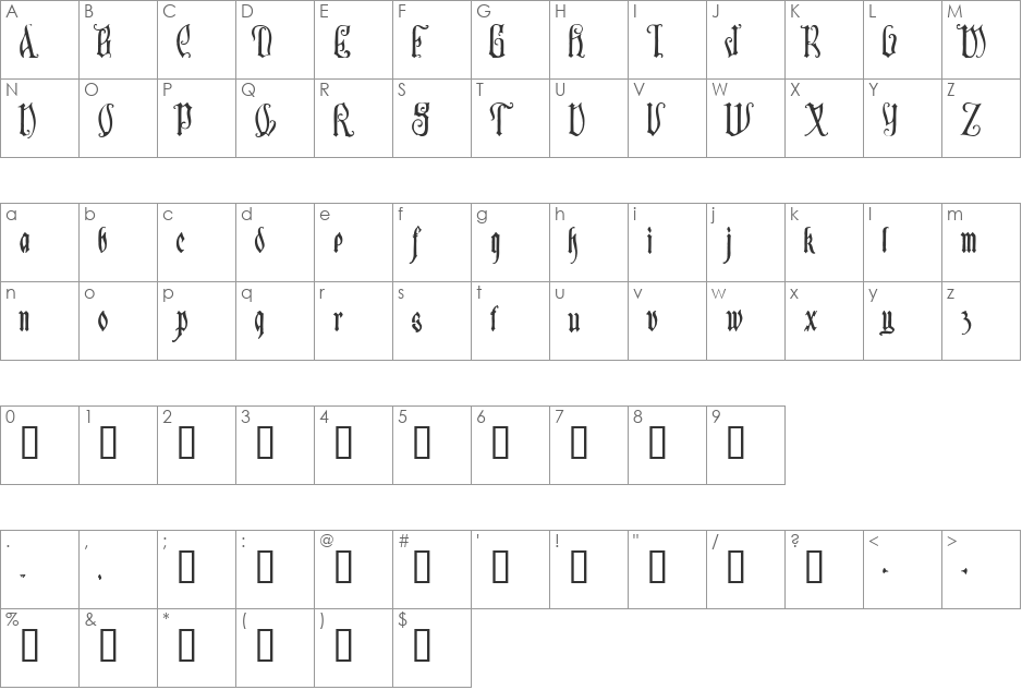 Sauerkraut font character map preview
