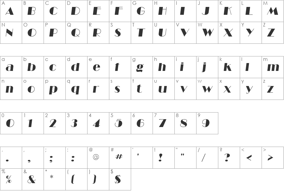 Barbe Display SSi font character map preview