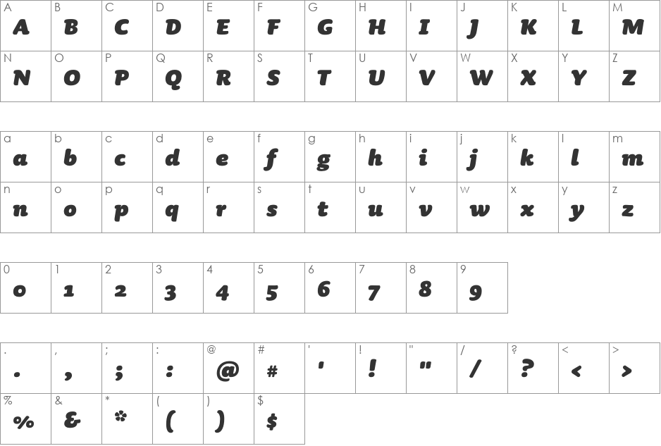 Sauna-BlackItalic font character map preview