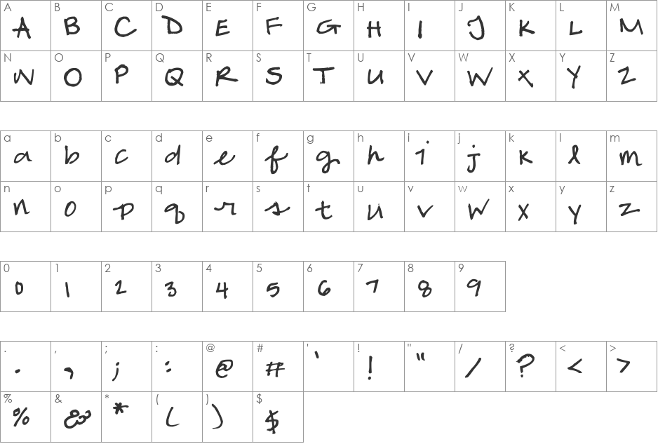 Savage font character map preview
