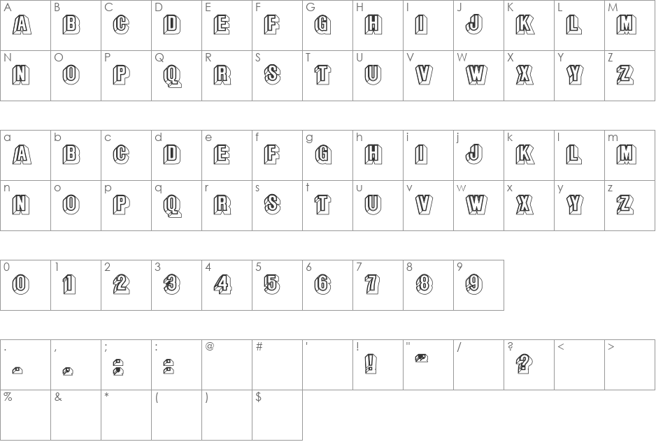 Savannah Fat Hollow font character map preview