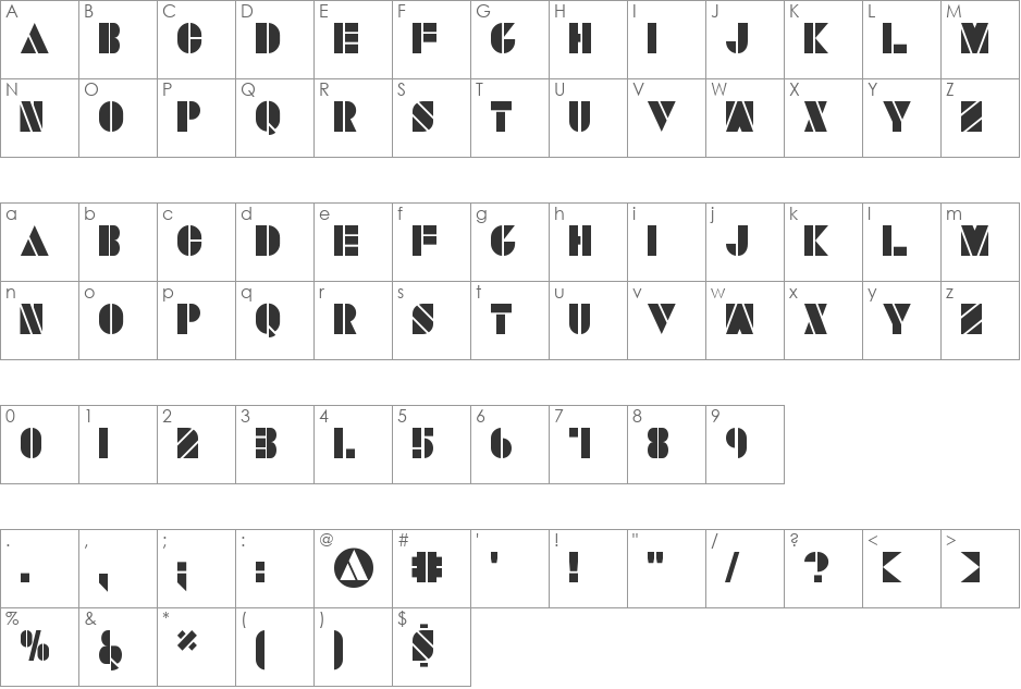 SAVARO STENCIL font character map preview