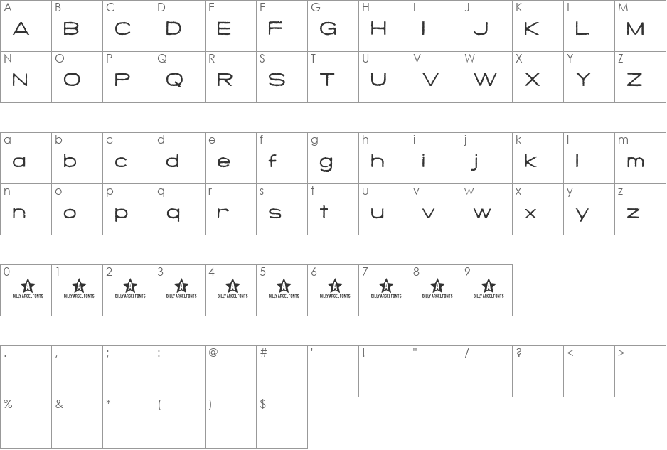 SAVE THE MINI font character map preview