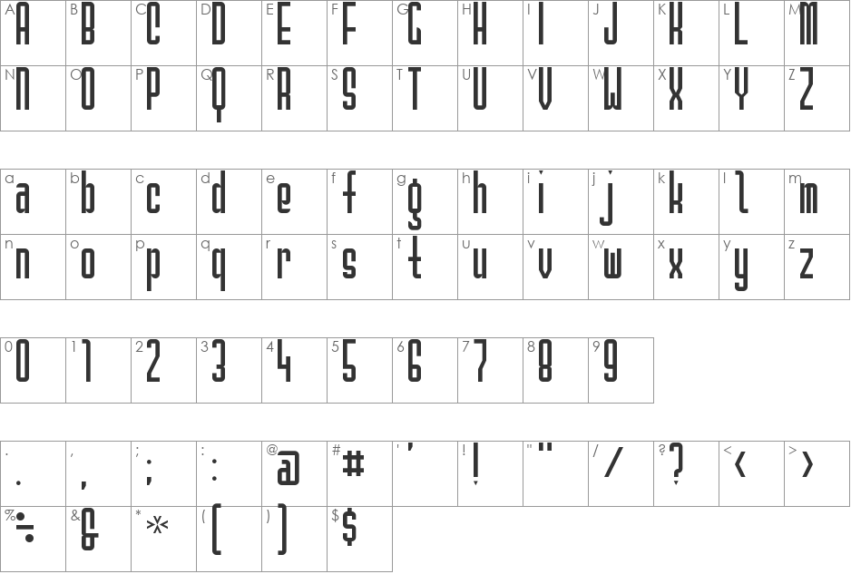 Saville Row NBP font character map preview