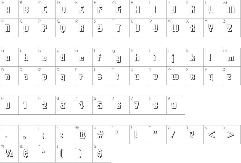 Savings Bond Shadow font character map preview