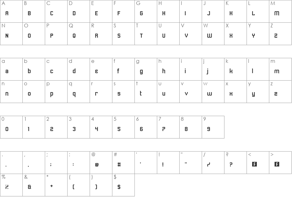 Sawchain font character map preview