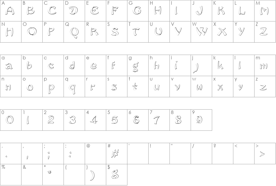 Sayonara Beveled font character map preview