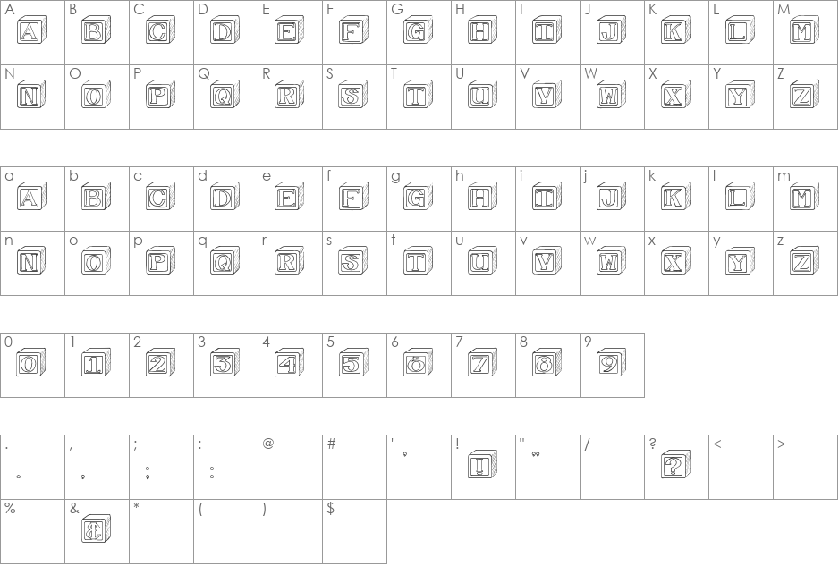 SBC Baby Blocks font character map preview