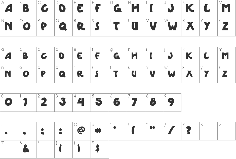 SBC Jills Place font character map preview