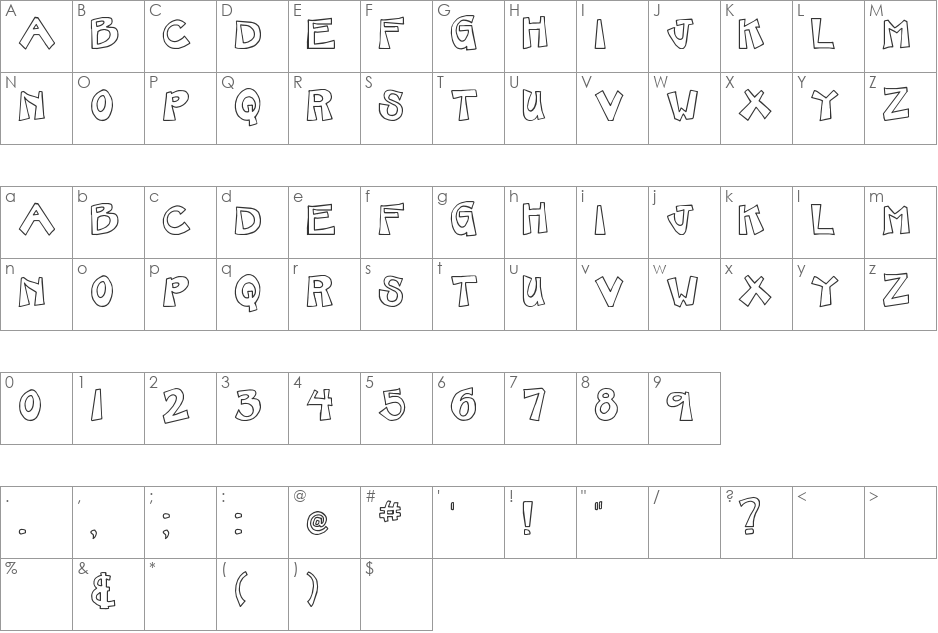 SBC Karen Bear Outline font character map preview